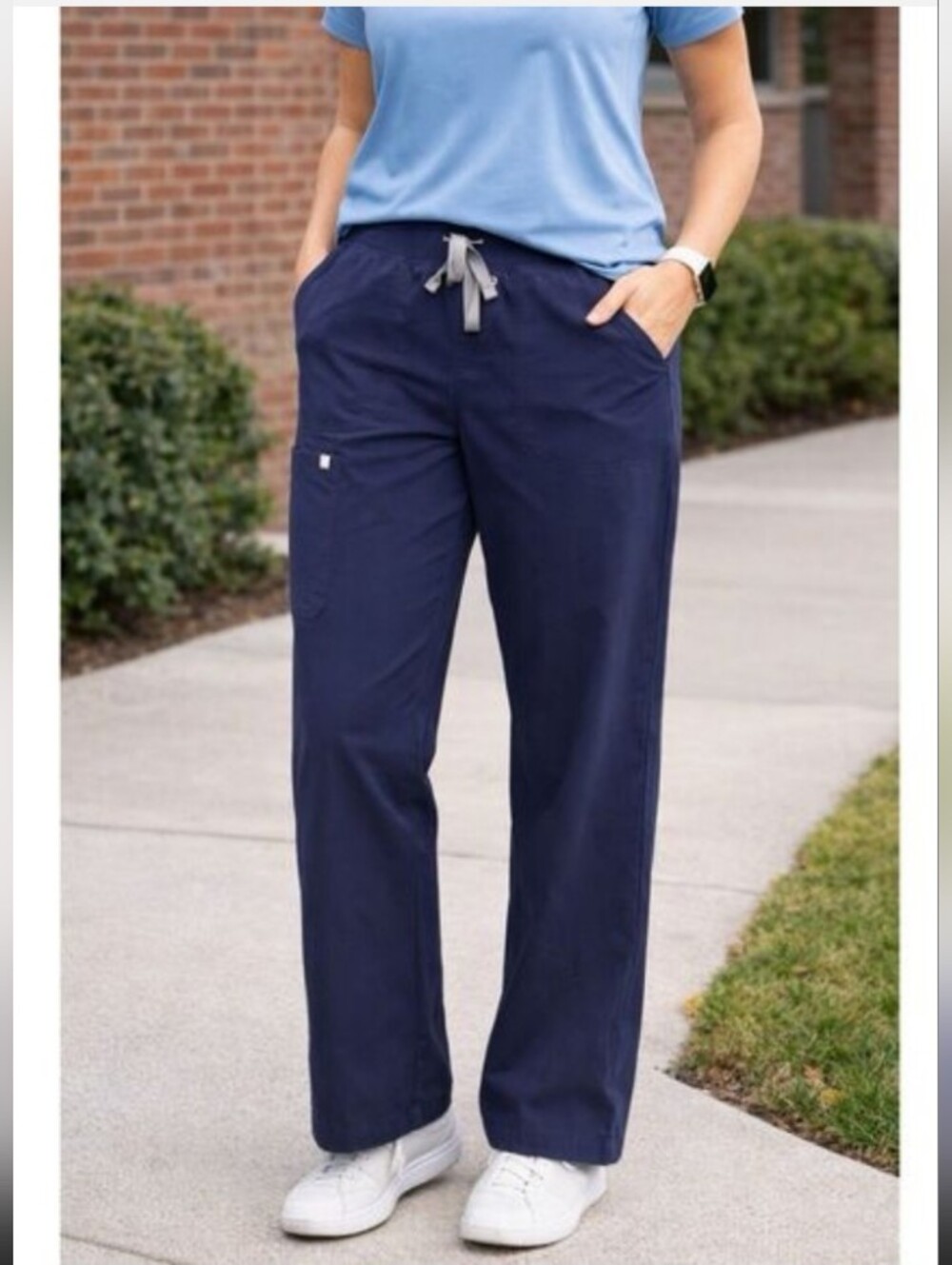 Figs Scrubs Women's Navy M/P Straight Leg Elastic Waist With Drawstring Pants
